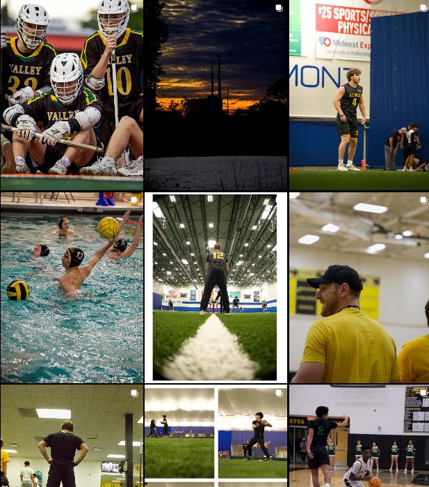 TMM Photography Instagram feed preview showing sports photography and behind-the-scenes content from Naperville photographer